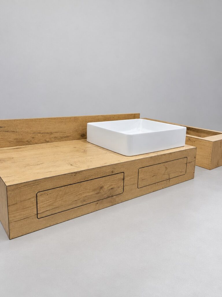 Mobilier de baie cu două sertare și lavoar aplicat