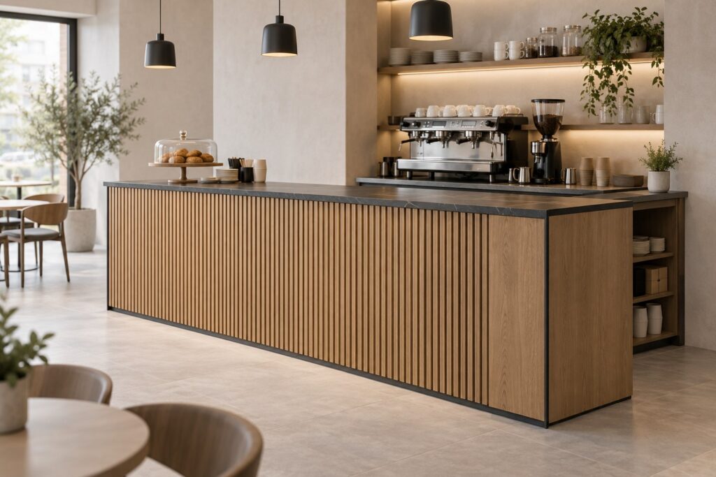 Tejghea de cafenea cu front riflat